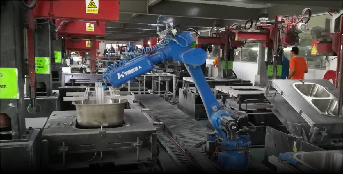 Drawn sink production floor - Full-automatic satin equipment