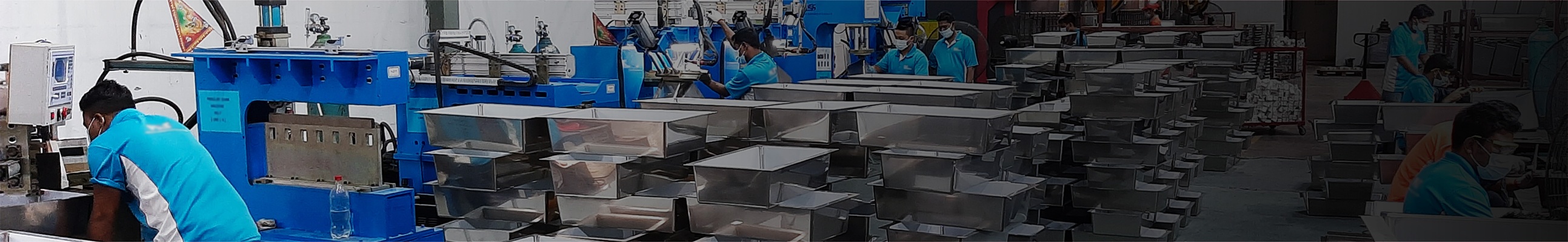Production workshop at stainless steel sink factory