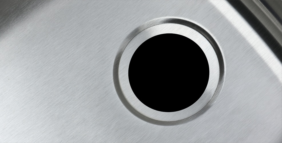 Close-up of drawn sink surface finish